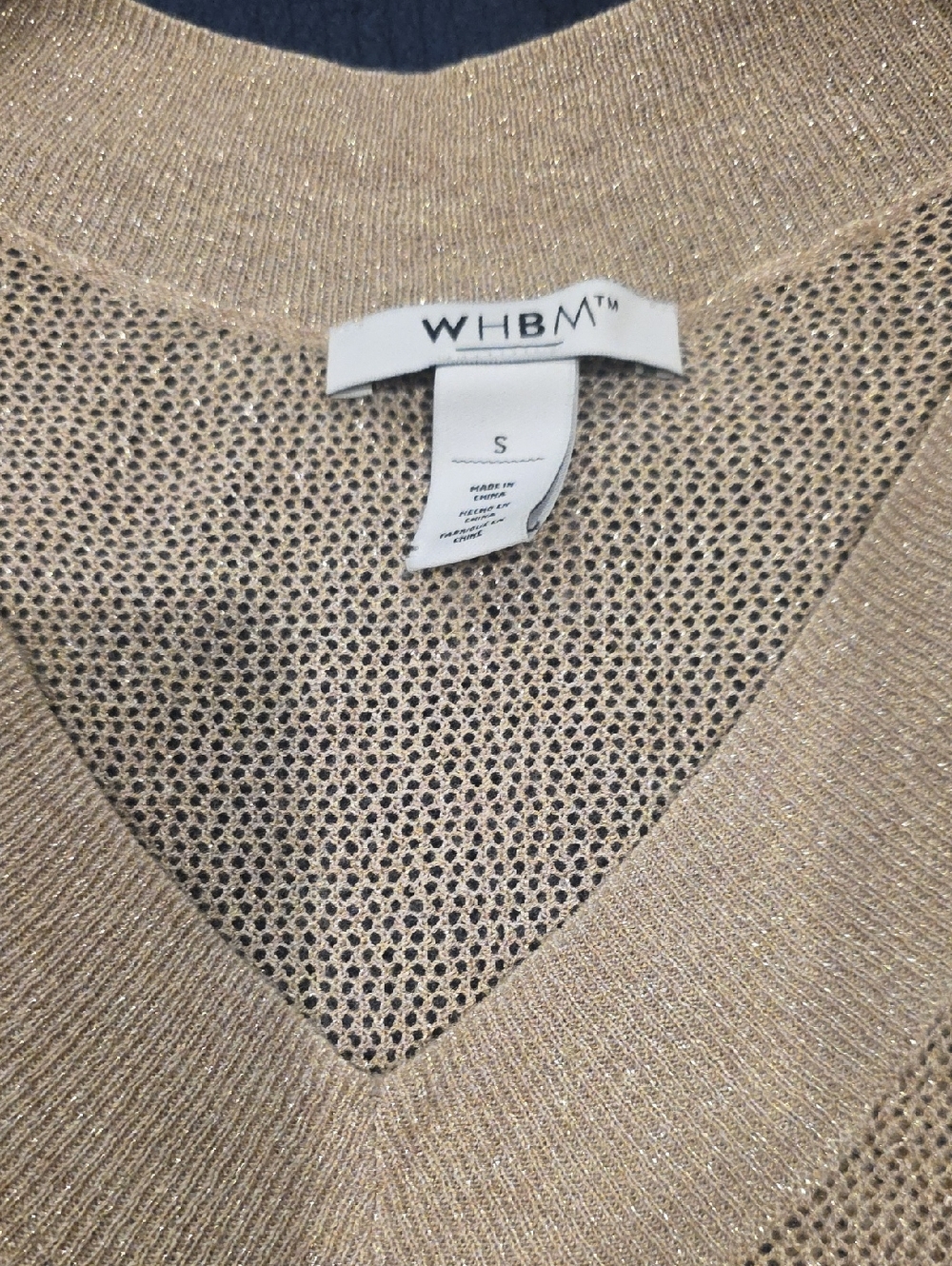 White House Black Market Shimmery Tan V-Neck Sweater